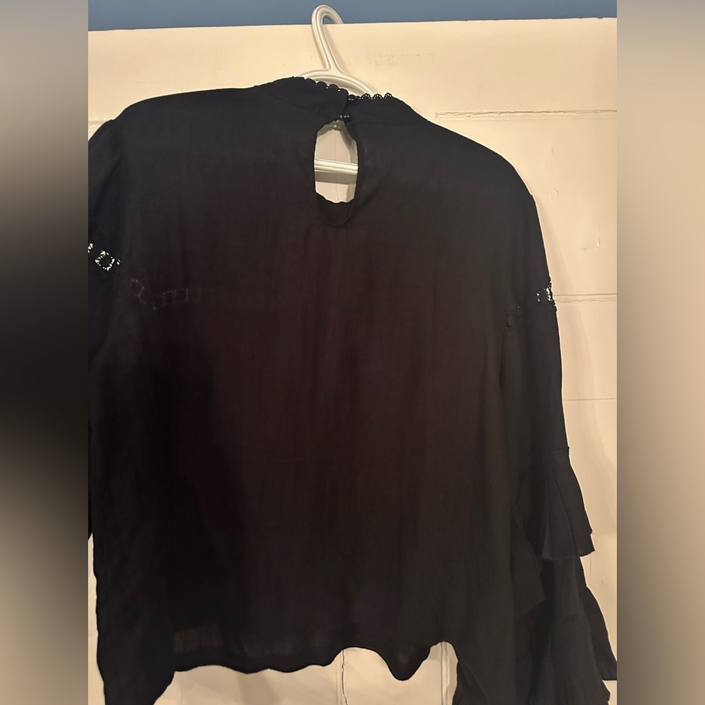 Tracy Reese Elegant Black Blouse with Ruffle Sleeves - Picture 10 of 11